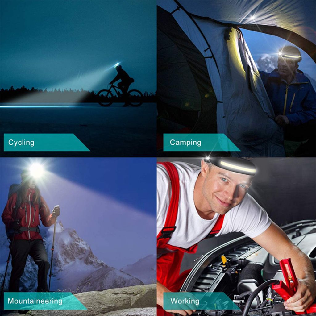 LED  Head Light Hand Sensor Flashlights For Hiking Gray