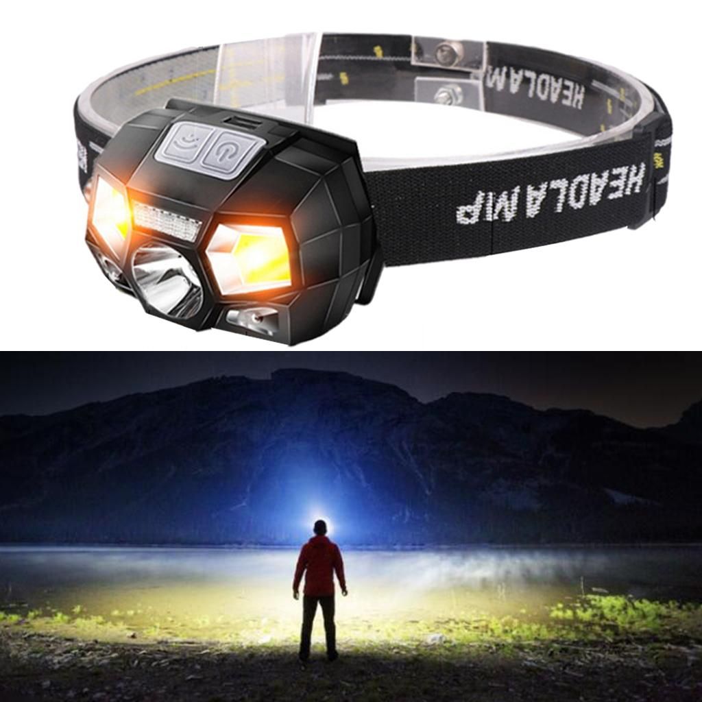 LED Headlight Rechargeable Outage COB Head Torch Hiking Head Black