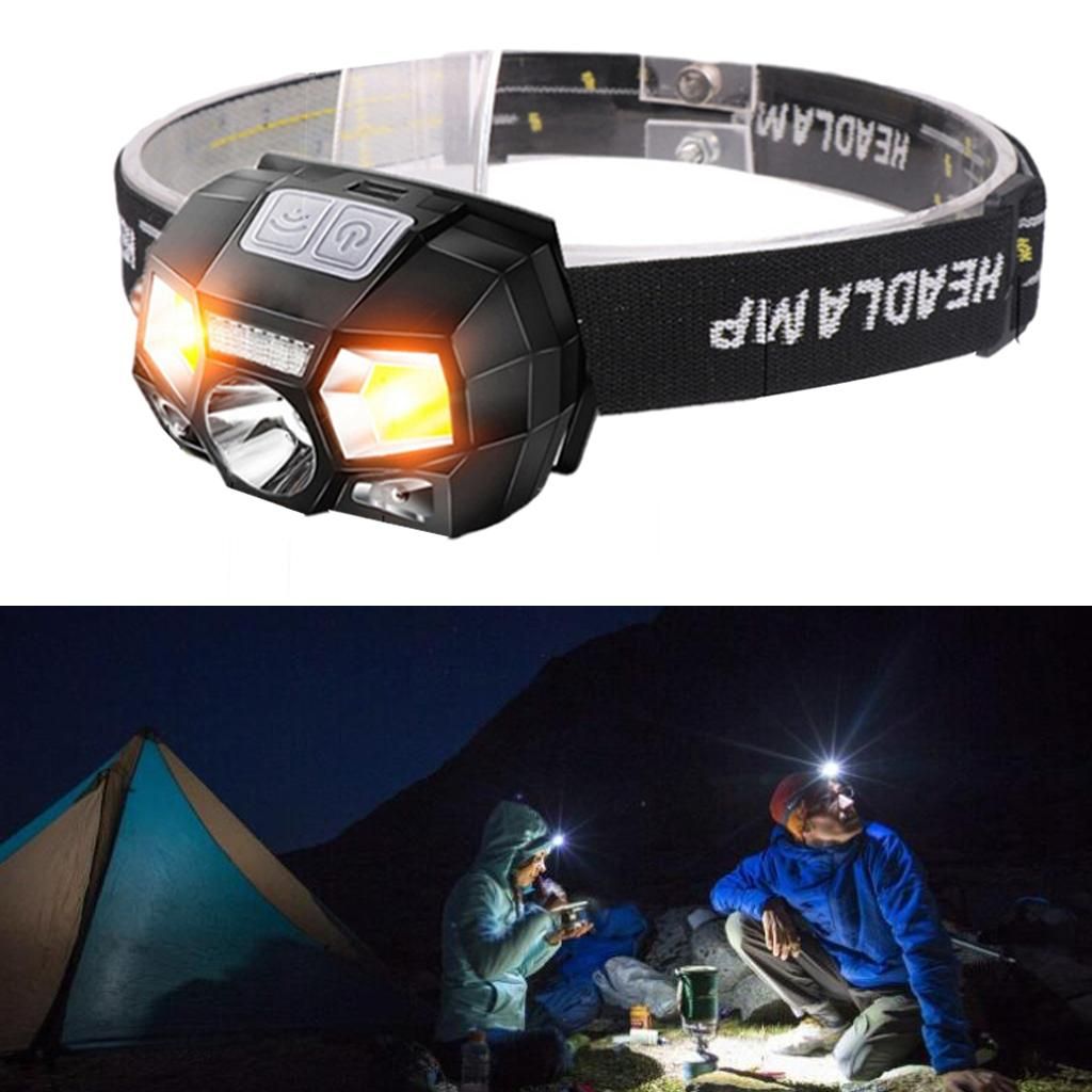 LED Headlight Rechargeable Outage COB Head Torch Hiking Head Black