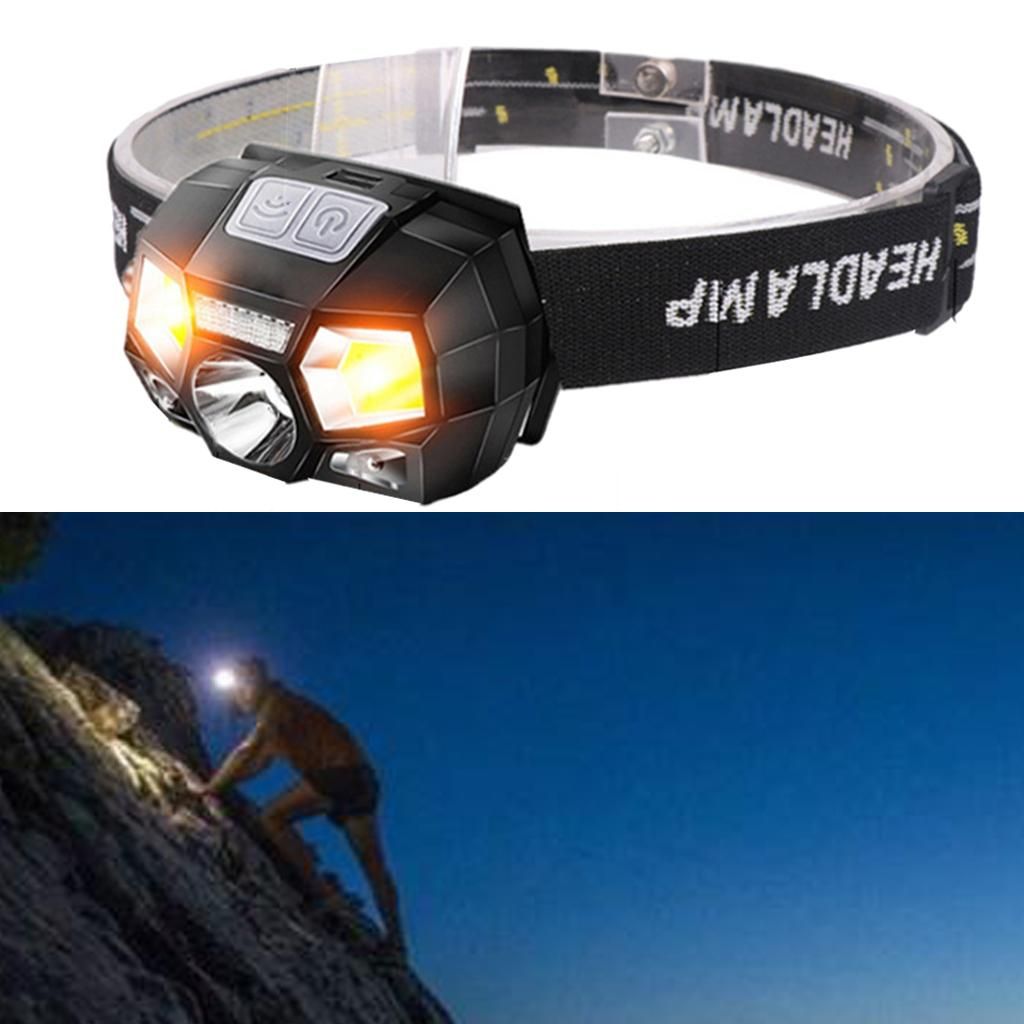 LED Headlight Rechargeable Outage COB Head Torch Hiking Head Black