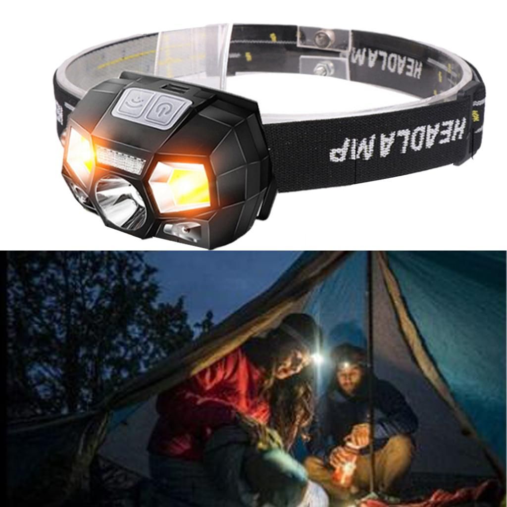 LED Headlight Rechargeable Outage COB Head Torch Hiking Head Black