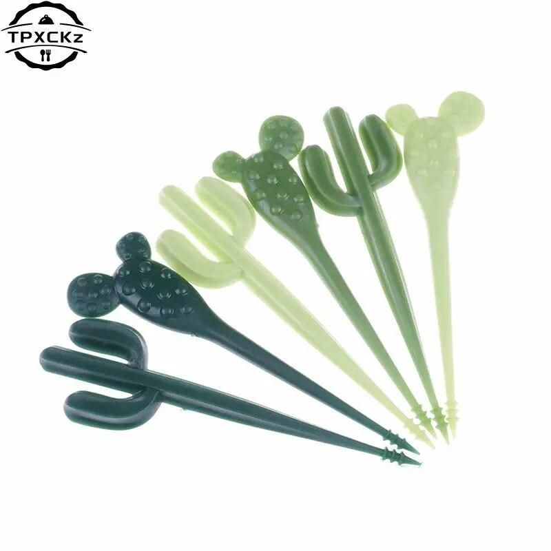 4-100pcs/pack Plastic Toothpick Cactus Fruit Forks Kids Tableware Fruit Fork Food Picks For Eat Fruits Cartoon Animal Fruit Fork