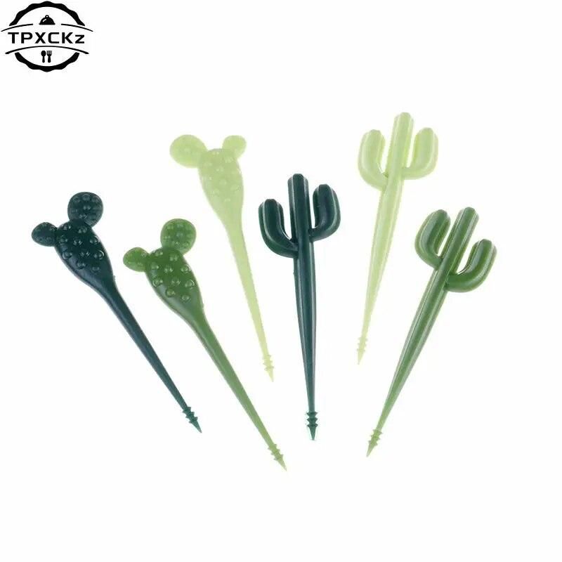 4-100pcs/pack Plastic Toothpick Cactus Fruit Forks Kids Tableware Fruit Fork Food Picks For Eat Fruits Cartoon Animal Fruit Fork