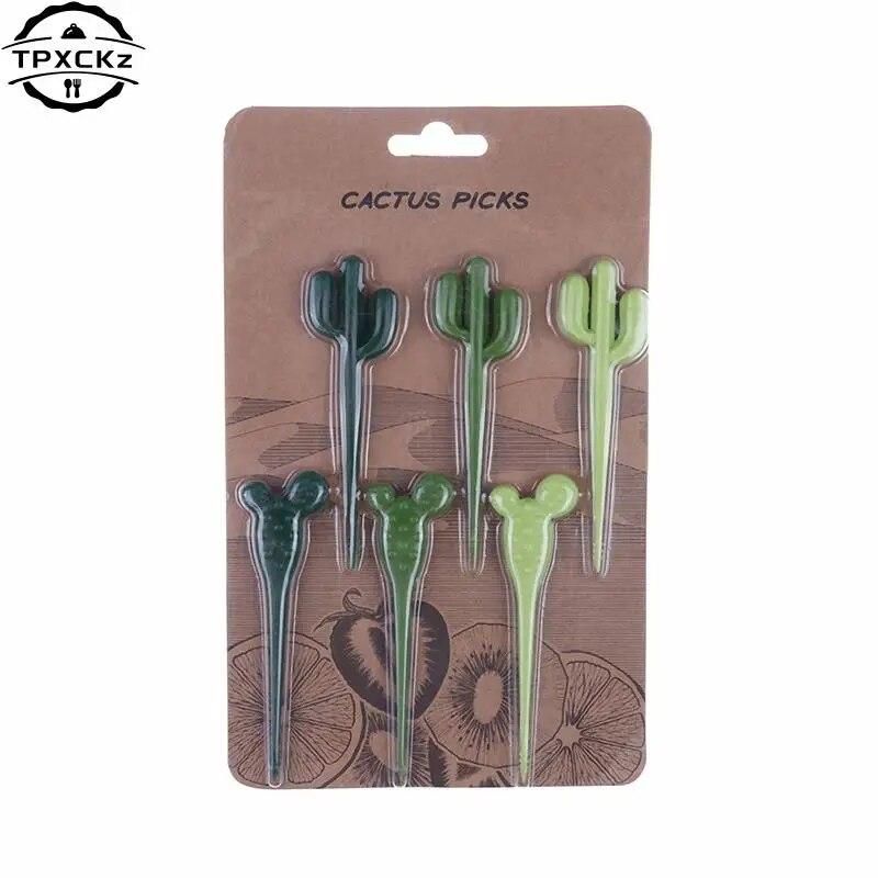 4-100pcs/pack Plastic Toothpick Cactus Fruit Forks Kids Tableware Fruit Fork Food Picks For Eat Fruits Cartoon Animal Fruit Fork