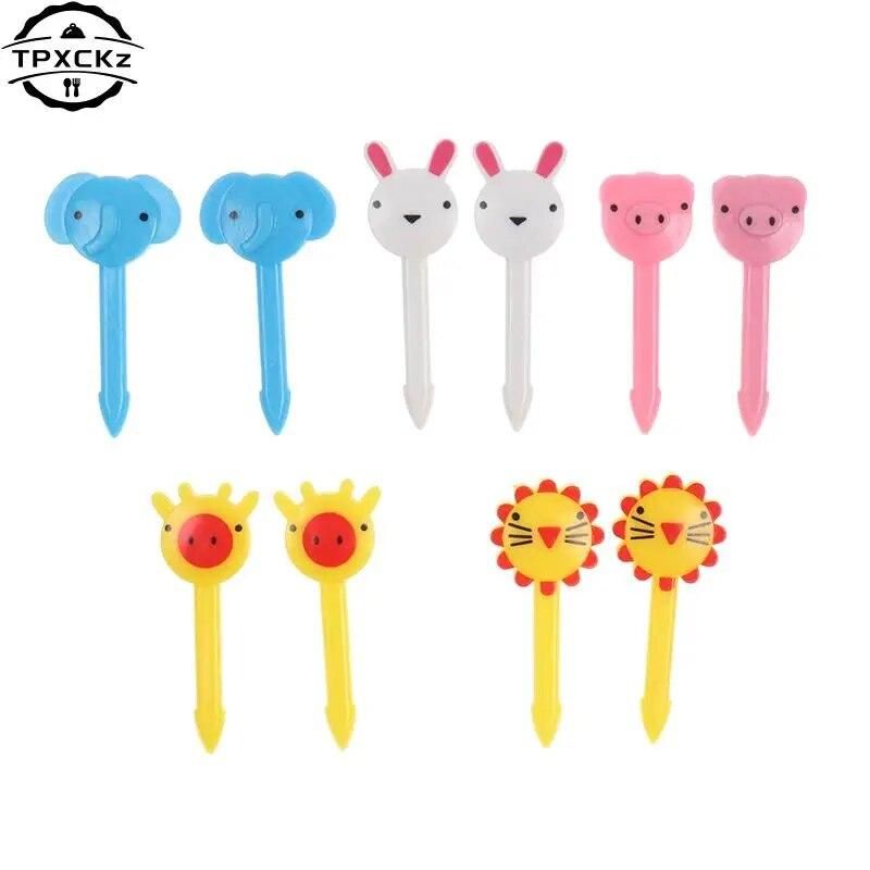 4-100pcs/pack Plastic Toothpick Cactus Fruit Forks Kids Tableware Fruit Fork Food Picks For Eat Fruits Cartoon Animal Fruit Fork