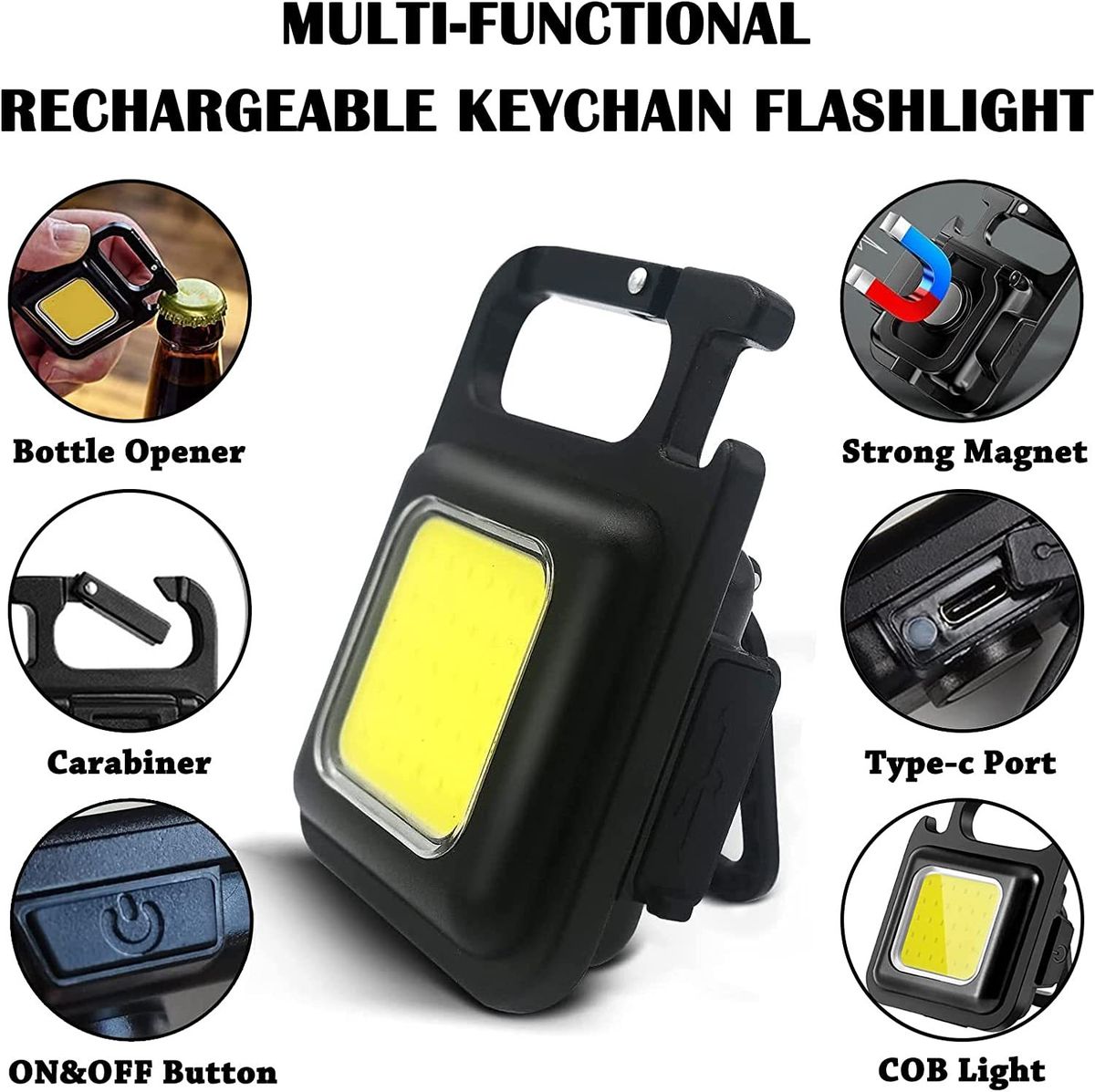 Rechargeable LED Keychain Flashlight For Outdoor Survival