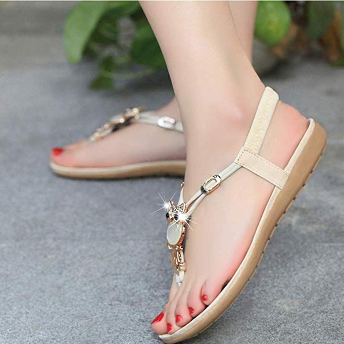 Summer Gem Owl Beaded Sandals Clip Toe Sandals Beach Shoes