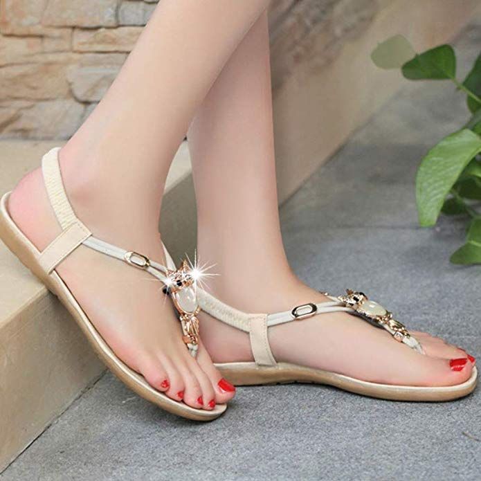 Summer Gem Owl Beaded Sandals Clip Toe Sandals Beach Shoes