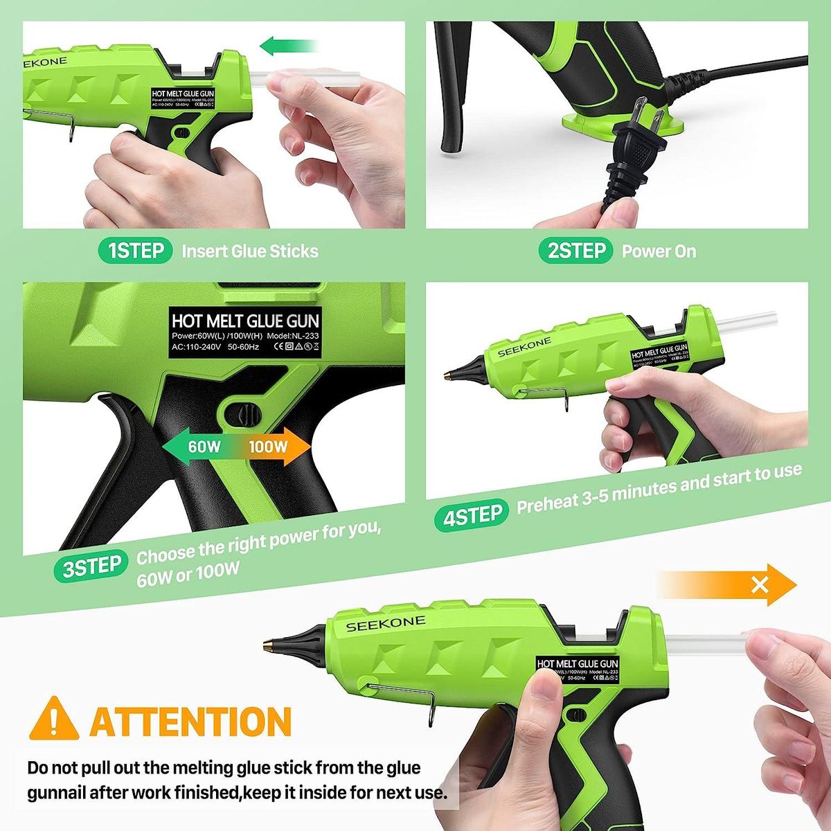 Hot Glue Gun, 60/100W Dual Power High Temp Heating Glue Gun Kit with 20pcs Glue Sticks, No Drip and Leakage Design, Electric Glue Gun for DIY, Arts, Crafts, Quick Home Repairs, Sealing