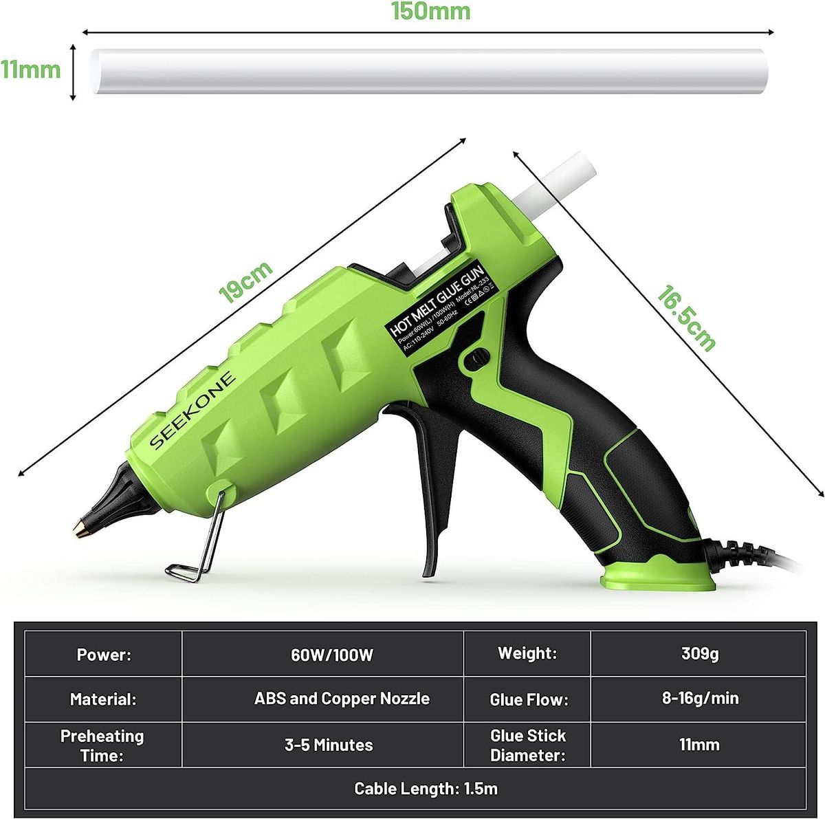 Hot Glue Gun, 60/100W Dual Power High Temp Heating Glue Gun Kit with 20pcs Glue Sticks, No Drip and Leakage Design, Electric Glue Gun for DIY, Arts, Crafts, Quick Home Repairs, Sealing