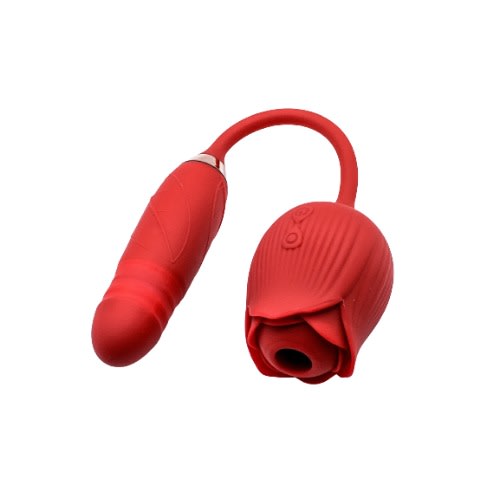 2 In 1 Thrusting Rose And Clitoral Sucking Vibrator - Red