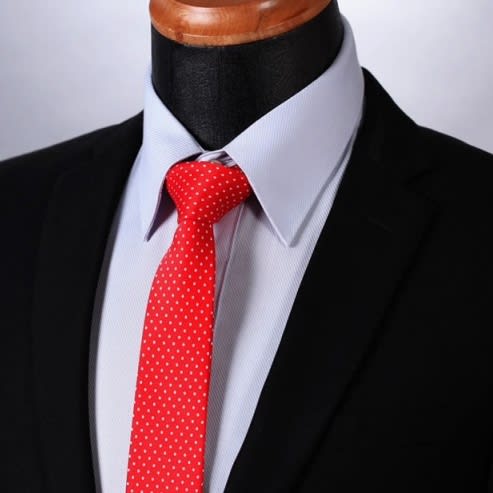 2015 Handmade Silk Slim Red Polka Dot Tie With Pocket Square - Red