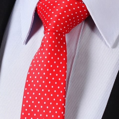 2015 Handmade Silk Slim Red Polka Dot Tie With Pocket Square - Red