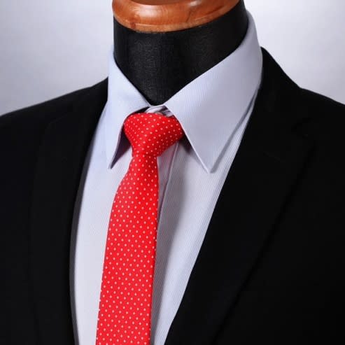 2015 Handmade Silk Slim Red Polka Dot Tie With Pocket Square - Red