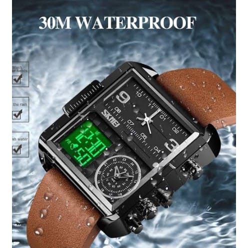 Leather Men’s Stylish Water Resistance Wrist Watches - Brown
