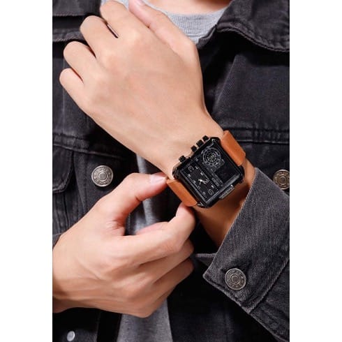 Leather Men’s Stylish Water Resistance Wrist Watches - Brown