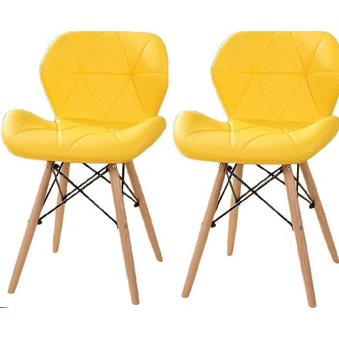 Set Of 2 Padded Wood Leg Dining Chairs - Yellow