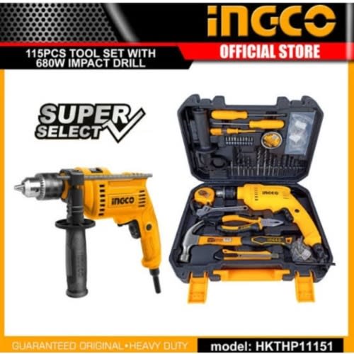 Ingco Hkthp11151 With Impact Drill - 680W - 115 Pcs Tools Set