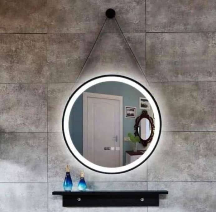 Led Mirror, Shelf With Three Lights and Hanging belt