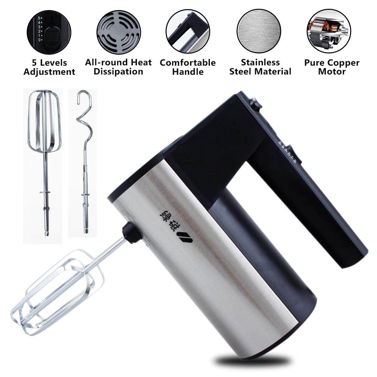 200W 5 Speed Electric Whisk Stand Mixer Egg Beater Handheld Kitchen Dough Bread Silver