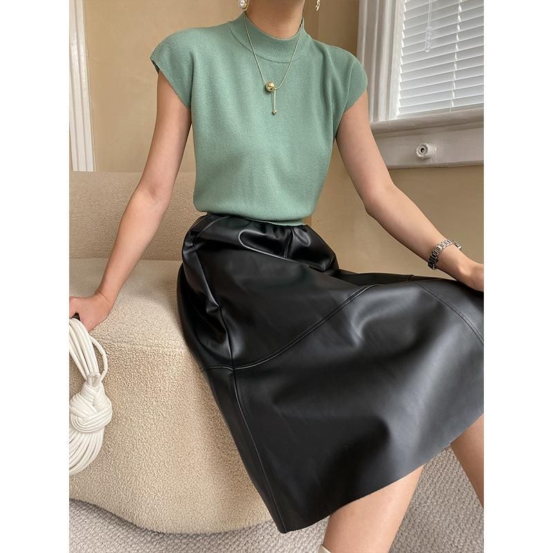 Sinan French Simple and Elegant Half High Neck Wrap Shoulder Sleeve Knit Shirt Design Sense 2023