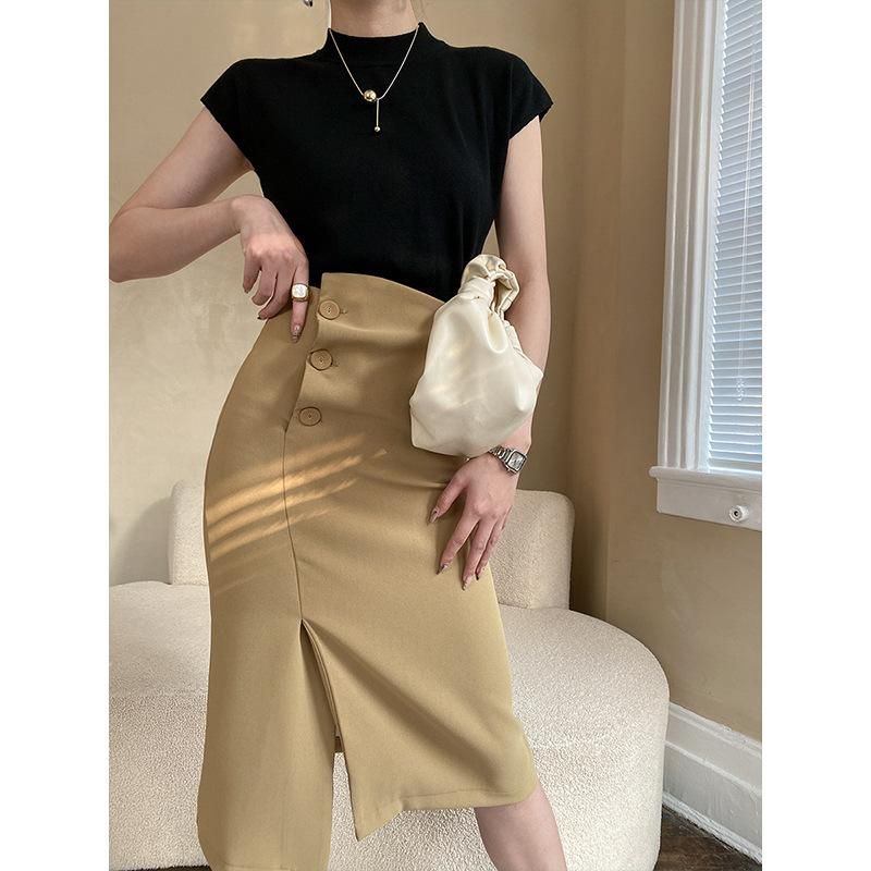Sinan French Simple and Elegant Half High Neck Wrap Shoulder Sleeve Knit Shirt Design Sense 2023
