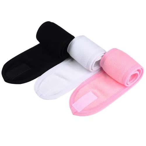 Set Of 3 Spa Facial Head Bands - Black,white And Pink