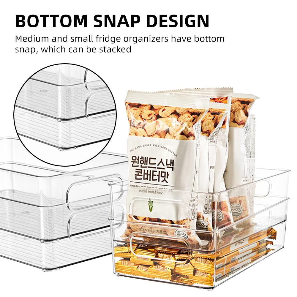 8Pcs Fridge Organizer 4 Large 2 Medium 2 Small BPA Free Fridge Organizer Set with Handle PET Transparent Stackable Suitable for Cabinet Fridge Bathroom