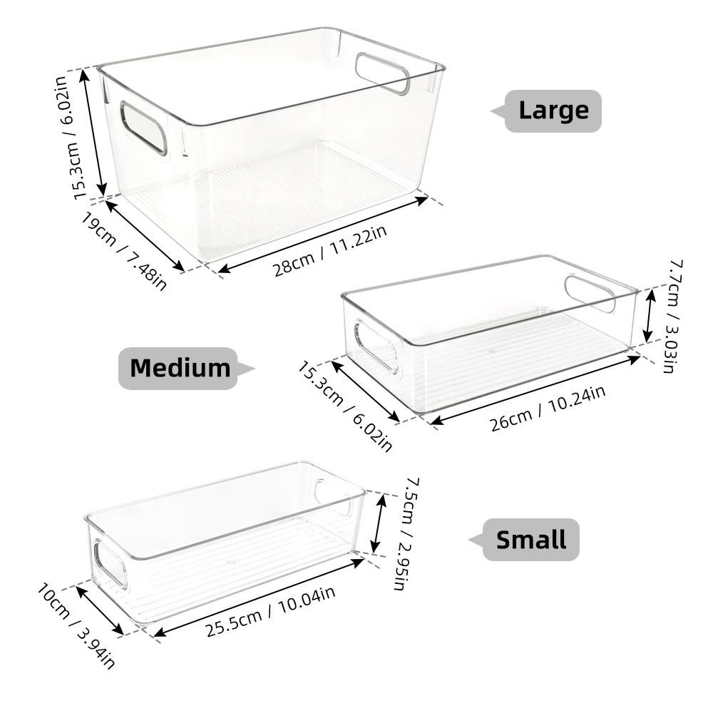 8Pcs Fridge Organizer 4 Large 2 Medium 2 Small BPA Free Fridge Organizer Set with Handle PET Transparent Stackable Suitable for Cabinet Fridge Bathroom