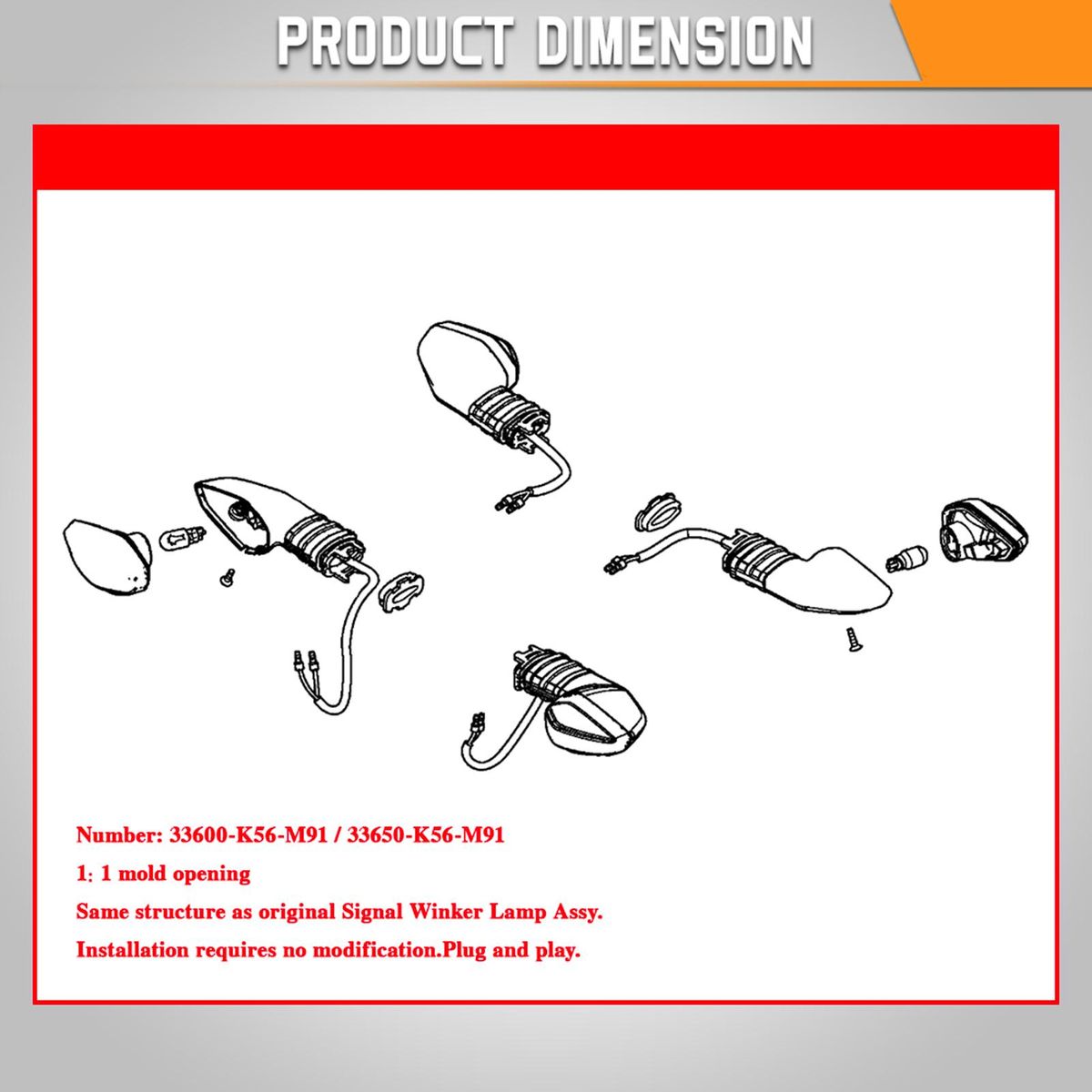 Motorcycle Rear Signal Light Rear Winker Lamp Replacement for HONDA RS150 V2 OEM: 33600-K56-M91, 33650-K56-M91