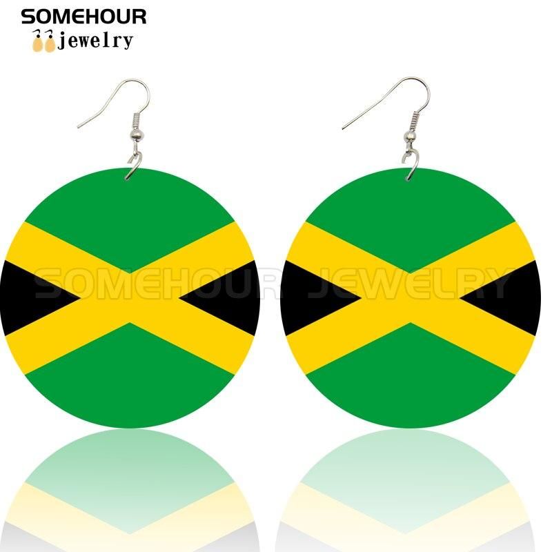 SOMEHOUR Jamaica Country Flag Print African Map Wooden Drop Earrings Trendy Loops Pendant Dangle Jewelry For Black Woman Gifts