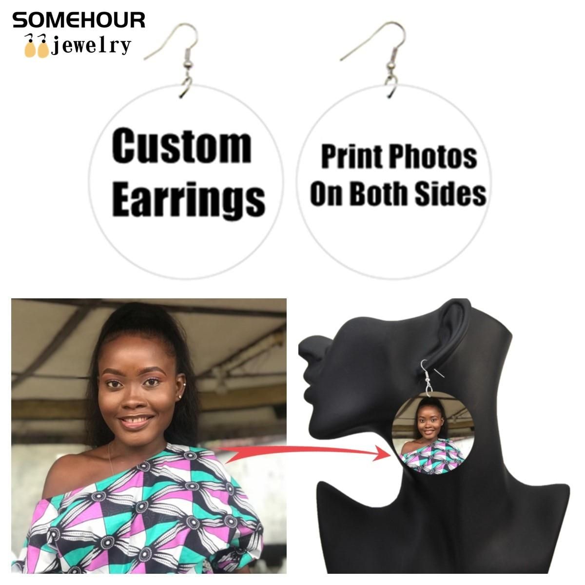 SOMEHOUR Jamaica Country Flag Print African Map Wooden Drop Earrings Trendy Loops Pendant Dangle Jewelry For Black Woman Gifts