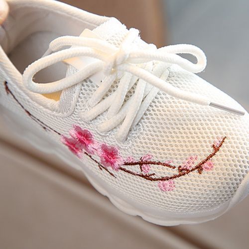 Embroidered Light-up Girls LED Flash Children's Casual White Sports Shoes White