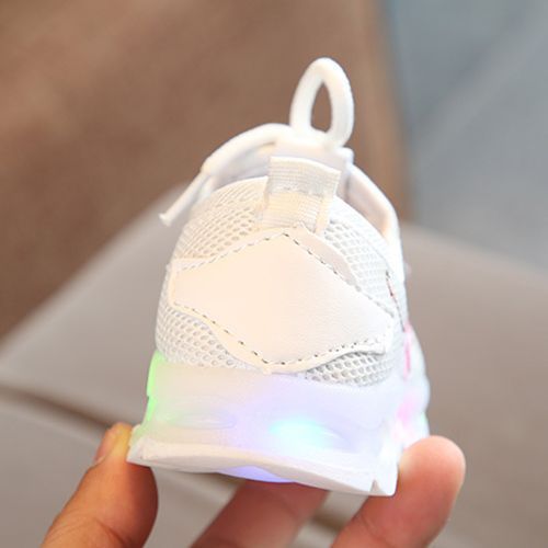 Embroidered Light-up Girls LED Flash Children's Casual White Sports Shoes White