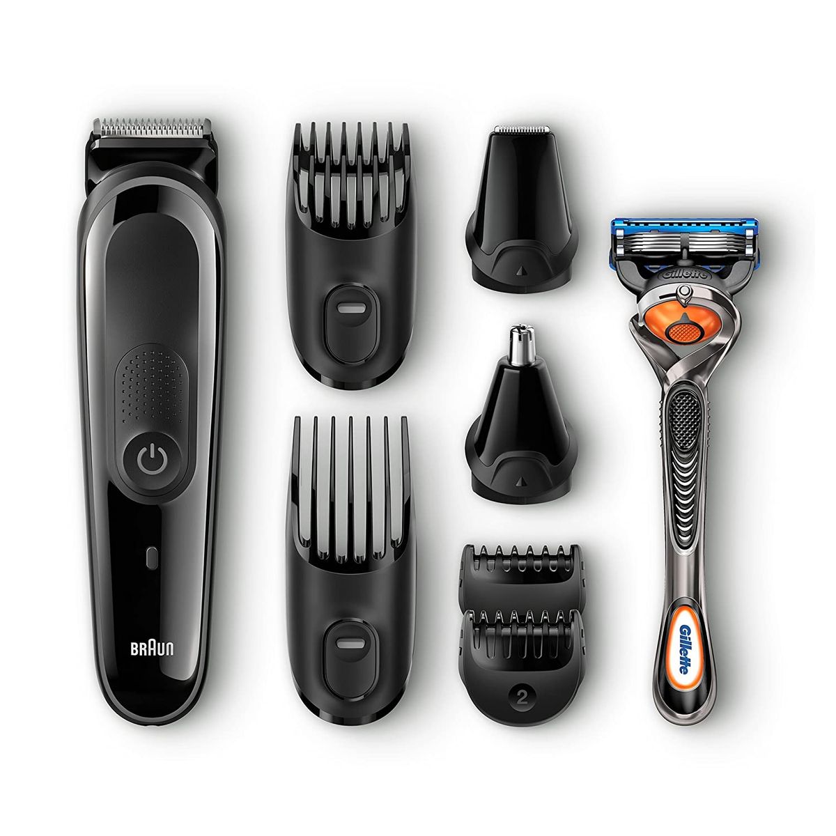 MGK3060 8-in-1 Beard Trimmer For Men, Cordless Hair Clipper, Black/Grey, With 6 Attachments And Gillette ProGlide Razor