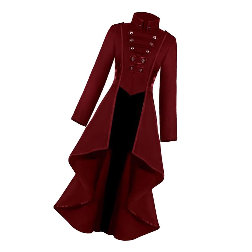 Womens Steampunk Gothic Long Coat Tail Jacket Cosplay Costume Suit L