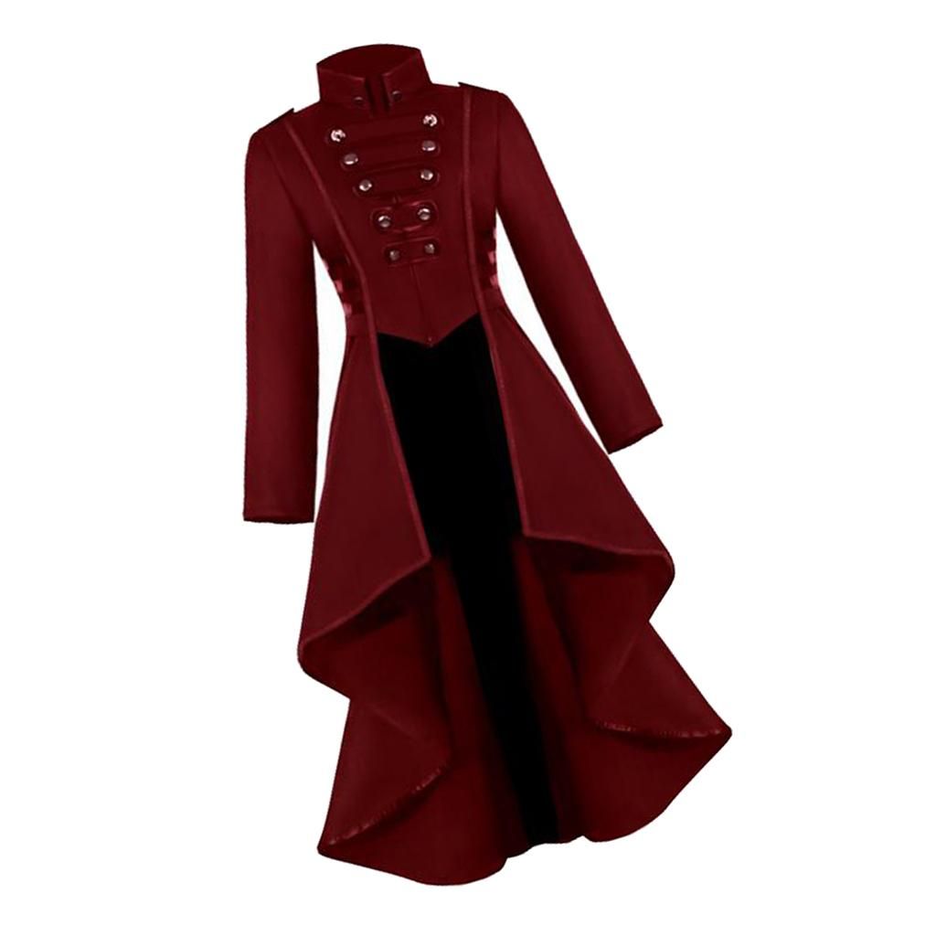 Womens Steampunk Gothic Long Coat Tail Jacket Cosplay Costume Suit L