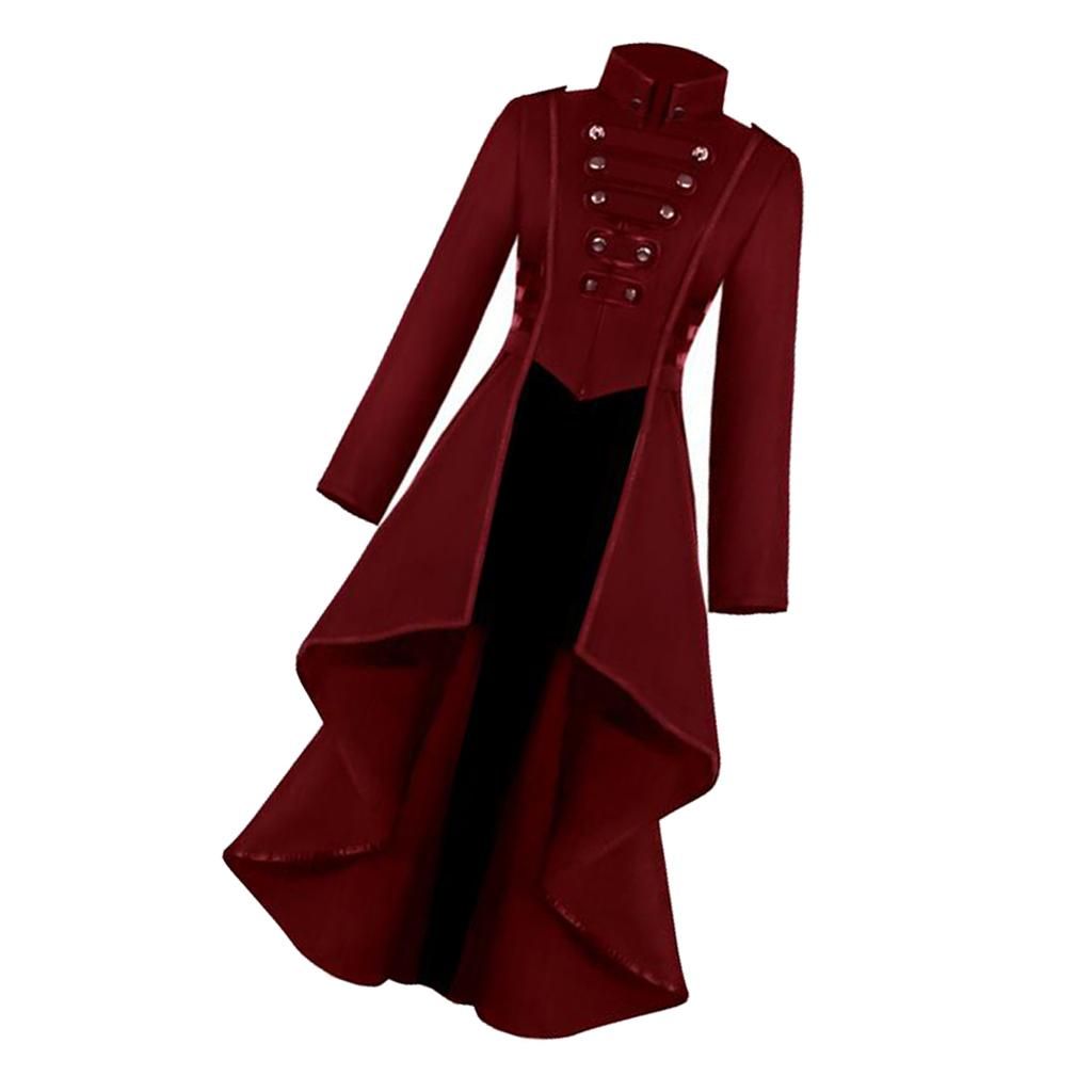 Womens Steampunk Gothic Long Coat Tail Jacket Cosplay Costume Suit L