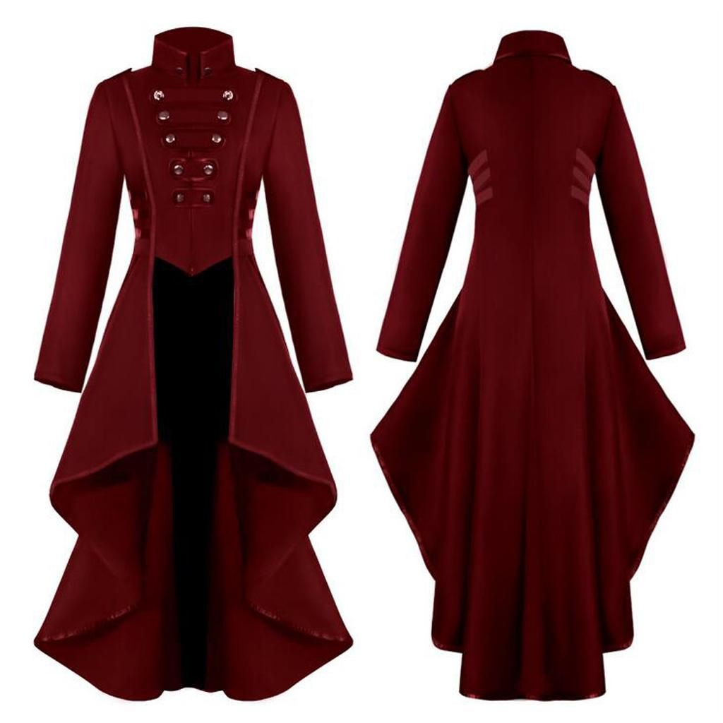 Womens Steampunk Gothic Long Coat Tail Jacket Cosplay Costume Suit L