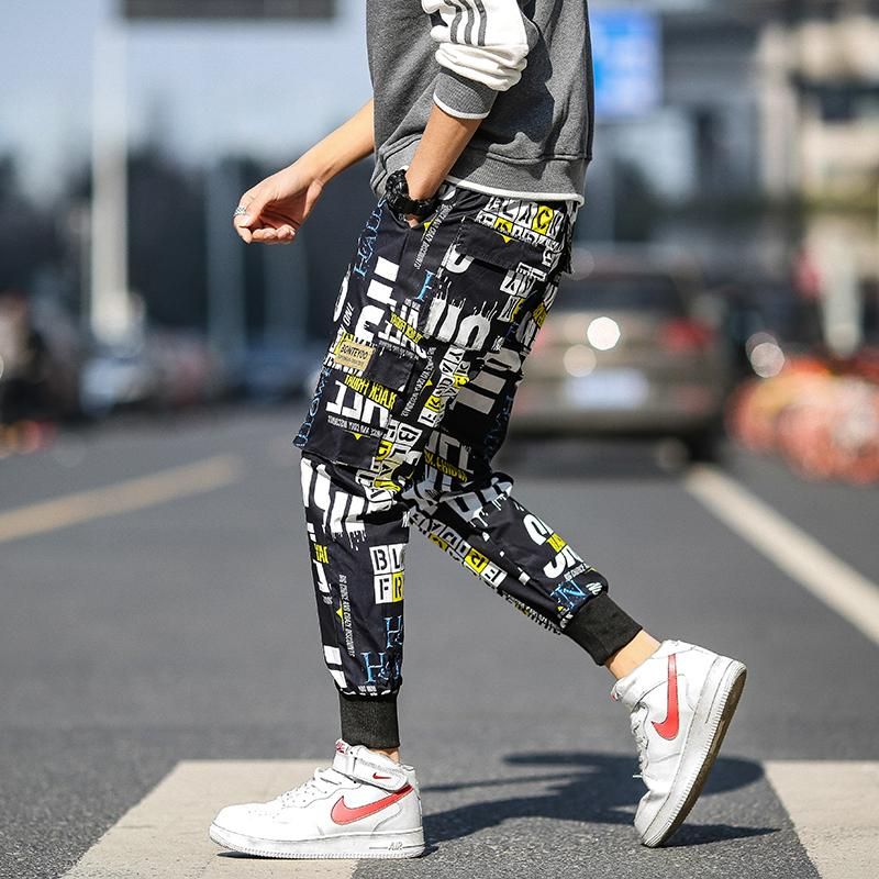 Pants Cargo for men Hip-Hop Tracksuit Street Clothing Harem-style Bombach Trousers Stamped Elastic Waist Novelty