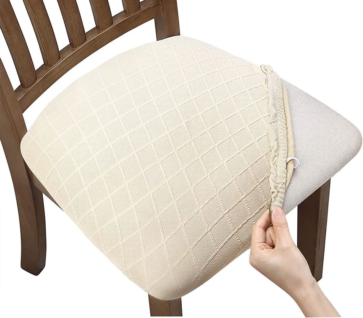 Rhombus Jacquard Chair Cushion Cover Hotel Restaurant Table Chair Cover Universal Home Restaurant Dining Chair Cover Cover creamy-white Lingge 04 36-48*36-48