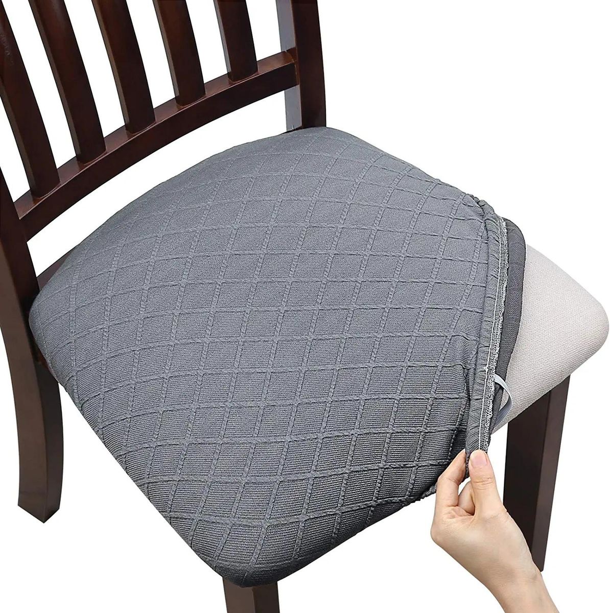 Rhombus Jacquard Chair Cushion Cover Hotel Restaurant Table Chair Cover Universal Home Restaurant Dining Chair Cover Cover creamy-white Lingge 04 36-48*36-48