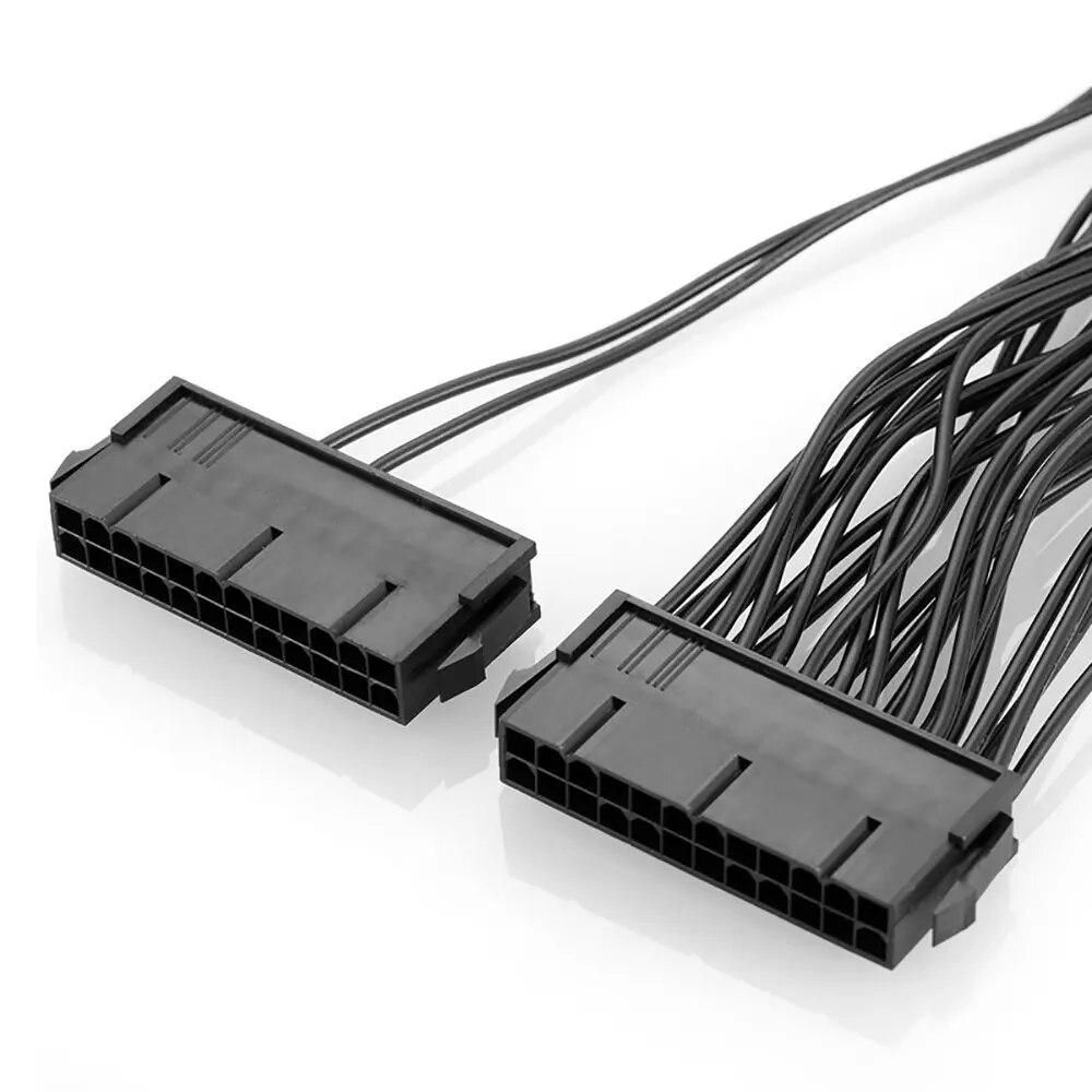 6PC ATX 30cm 24 Pin Dual PSU Power Supply Extension Cable Synchronous Cord For Computer Cable Connector For Mining 24Pin 20+4pin