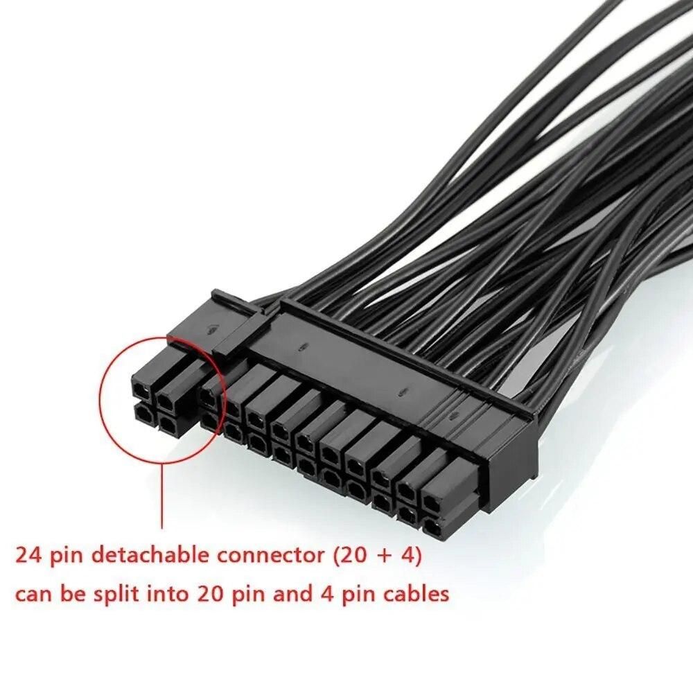 6PC ATX 30cm 24 Pin Dual PSU Power Supply Extension Cable Synchronous Cord For Computer Cable Connector For Mining 24Pin 20+4pin