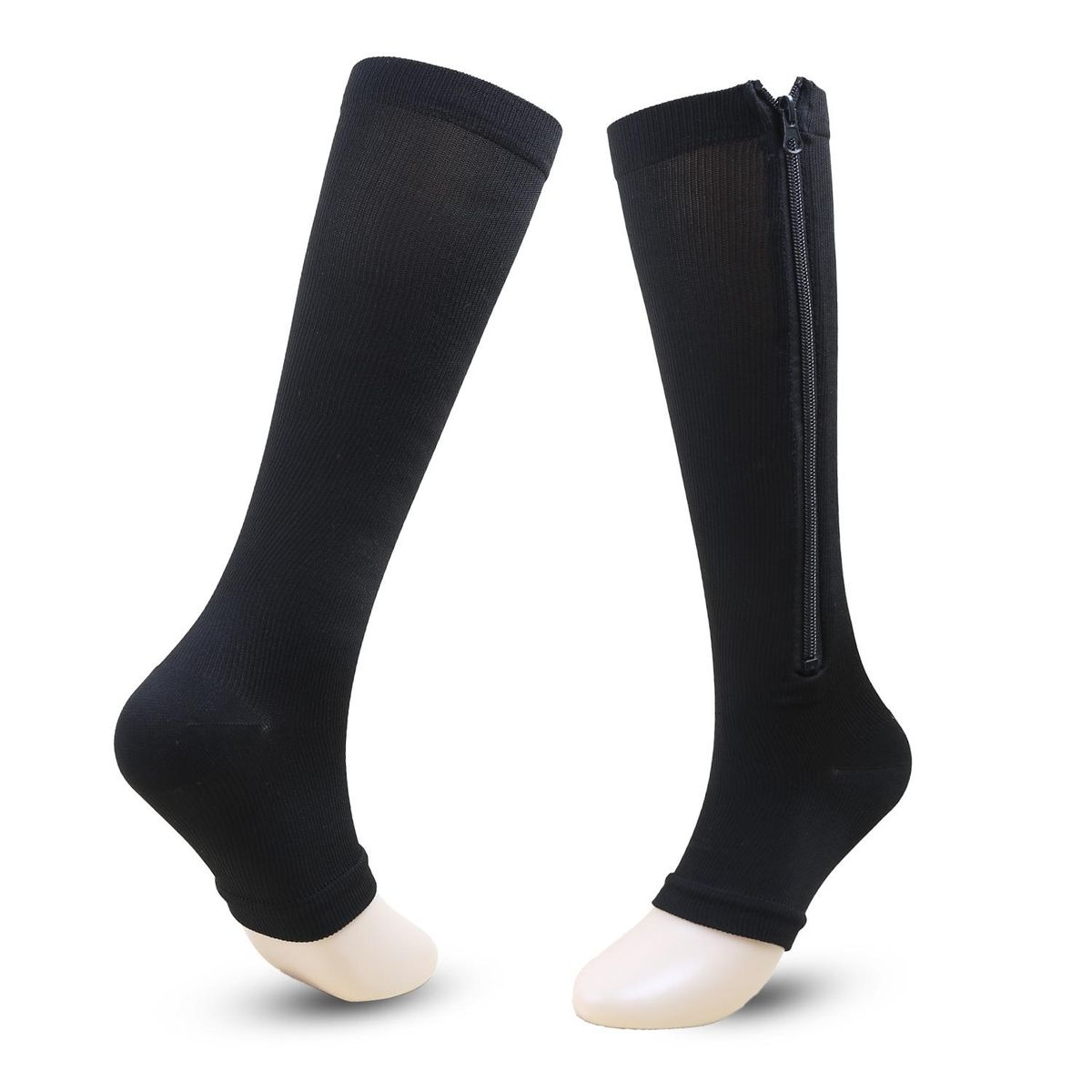 Women's Compression Socks,Knee Length,Open Toe,Calf Zipper,Comfortable to Wear