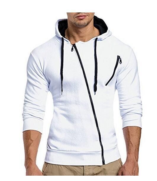 Men's Oblique Zipper Casual Hoodie - White