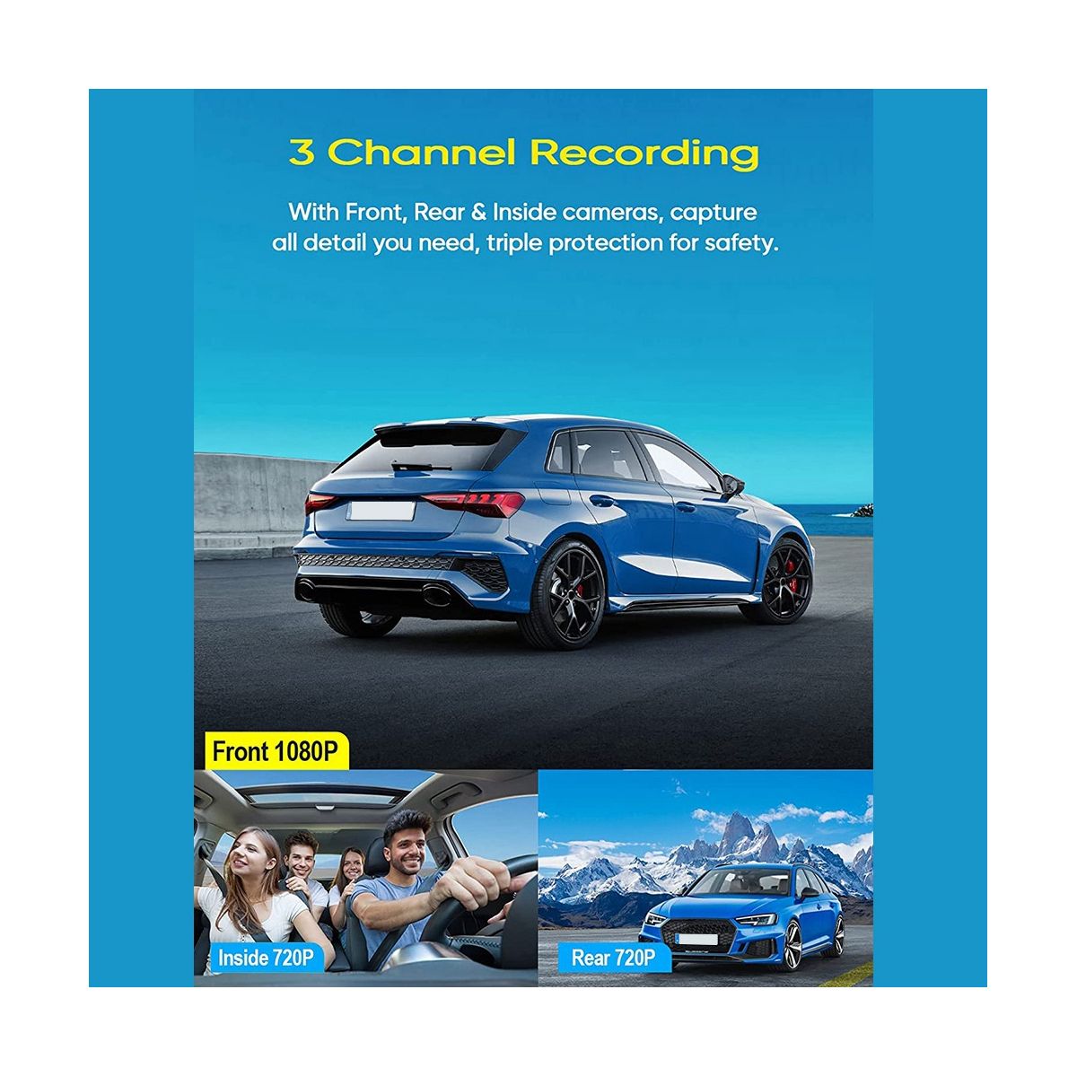 3 Channel Car DVR Camera , 1080P Dash Camera 3 Way Car