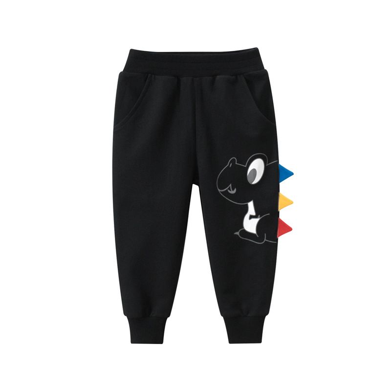 100% Cotton Kids Boys Casual Dinosaur Print Pants-Black