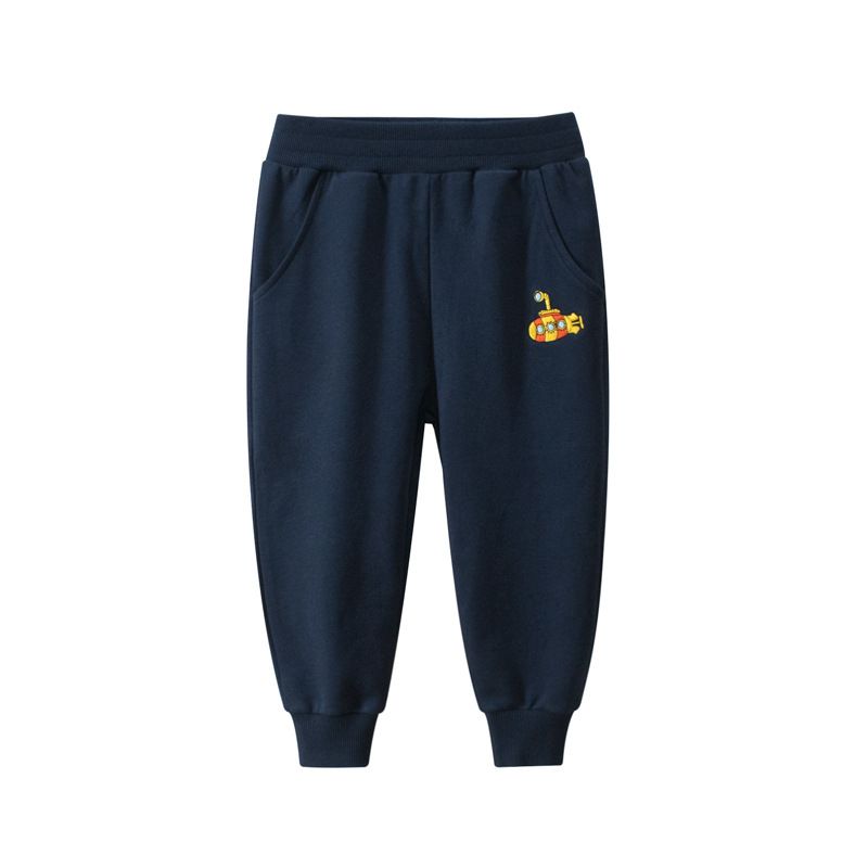 100% Cotton Kids Boys Casual Embroidery Pants-Navy Blue