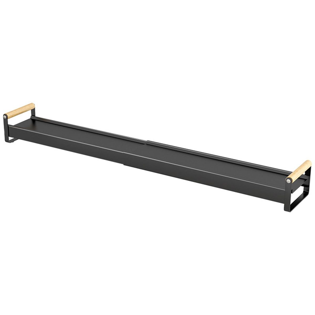 Retractable Wooden Handle Stovetop Storage Rack for Kitchen Black